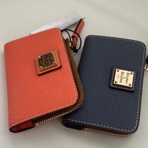 NWT - Dooney & Bourke Coral or Steel Blue Pebbled Leather Credit Card Zip Wallet